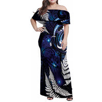 New Zealand Maori Matariki Family Matching Off Shoulder Maxi Dress and Hawaiian Shirt Tui Bird Galaxy