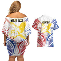 Philippines Tribal Sun Personalized Couples Matching Off Shoulder Short Dress and Hawaiian Shirt Hunting Eagle LT7 - Polynesian Pride