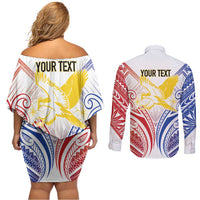 Philippines Tribal Sun Personalized Couples Matching Off Shoulder Short Dress and Long Sleeve Button Shirt Hunting Eagle LT7 - Polynesian Pride