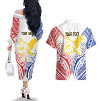 Philippines Tribal Sun Personalized Couples Matching Off The Shoulder Long Sleeve Dress and Hawaiian Shirt Hunting Eagle LT7 - Polynesian Pride