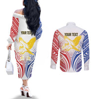 Philippines Tribal Sun Personalized Couples Matching Off The Shoulder Long Sleeve Dress and Long Sleeve Button Shirt Hunting Eagle LT7 - Polynesian Pride
