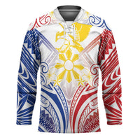Philippines Tribal Sun Personalized Hockey Jersey Hunting Eagle LT7 Unisex White - Polynesian Pride