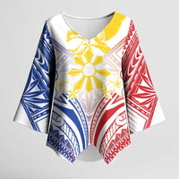 Philippines Tribal Sun Personalized Kimono Sleeve Blouse Hunting Eagle LT7 Female White - Polynesian Pride
