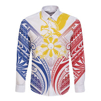 Philippines Tribal Sun Personalized Long Sleeve Button Shirt Hunting Eagle LT7 Unisex White - Polynesian Pride