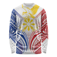 Philippines Tribal Sun Personalized Long Sleeve Shirt Hunting Eagle LT7 Unisex White - Polynesian Pride