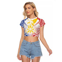 Philippines Tribal Sun Personalized Raglan Cropped T Shirt Hunting Eagle LT7 Female White - Polynesian Pride