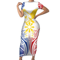 Philippines Tribal Sun Personalized Short Sleeve Bodycon Dress Hunting Eagle LT7 Long Dress White - Polynesian Pride