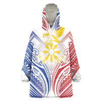 Philippines Tribal Sun Personalized Wearable Blanket Hoodie Hunting Eagle LT7 One Size White - Polynesian Pride