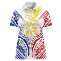 Philippines Tribal Sun Personalized Women Polo Shirt Hunting Eagle LT7 Female White - Polynesian Pride