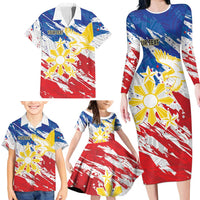 Personalized Filipino Sun and Stars Family Matching Long Sleeve Bodycon Dress and Hawaiian Shirt Grunge Vibes