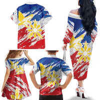 Personalized Filipino Sun and Stars Family Matching Off The Shoulder Long Sleeve Dress and Hawaiian Shirt Grunge Vibes
