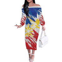 Personalized Filipino Sun and Stars Family Matching Off The Shoulder Long Sleeve Dress and Hawaiian Shirt Grunge Vibes