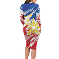 Personalized Filipino Sun and Stars Long Sleeve Bodycon Dress Grunge Vibes LT7 - Polynesian Pride