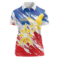 Personalized Filipino Sun and Stars Women Polo Shirt Grunge Vibes LT7 Female White - Polynesian Pride