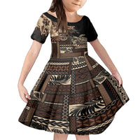 Vaiaso o le Gagana Samoa Family Matching Short Sleeve Bodycon Dress and Hawaiian Shirt Siapo Motif Black