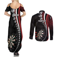 Personalized New Zealand Darts Couples Matching Summer Maxi Dress and Long Sleeve Button Shirt Kowhaiwhai Whero Koiri - Manaia