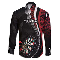 Personalized New Zealand Darts Family Matching Long Sleeve Bodycon Dress and Hawaiian Shirt Kowhaiwhai Whero Koiri - Manaia