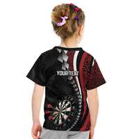 Personalized New Zealand Darts Kid T Shirt Kowhaiwhai Whero Koiri - Manaia