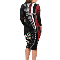 Personalized New Zealand Darts Long Sleeve Bodycon Dress Kowhaiwhai Whero Koiri - Manaia