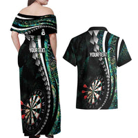 Personalized New Zealand Darts Couples Matching Off Shoulder Maxi Dress and Hawaiian Shirt Paua Shell Koiri - Manaia