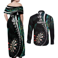 Personalized New Zealand Darts Couples Matching Off Shoulder Maxi Dress and Long Sleeve Button Shirt Paua Shell Koiri - Manaia