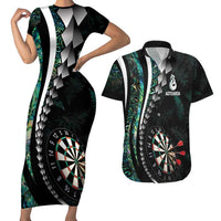Personalized New Zealand Darts Couples Matching Short Sleeve Bodycon Dress and Hawaiian Shirt Paua Shell Koiri - Manaia