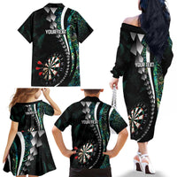 Personalized New Zealand Darts Family Matching Off The Shoulder Long Sleeve Dress and Hawaiian Shirt Paua Shell Koiri - Manaia