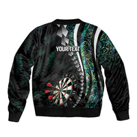 Personalized New Zealand Darts Sleeve Zip Bomber Jacket Paua Shell Koiri - Manaia