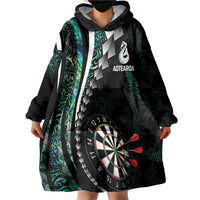Personalized New Zealand Darts Wearable Blanket Hoodie Paua Shell Koiri - Manaia LT7 - Polynesian Pride