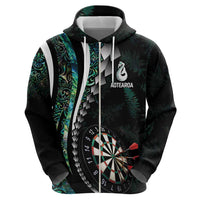 Personalized New Zealand Darts Zip Hoodie Paua Shell Koiri - Manaia