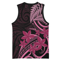 Aotearoa Maori Basketball Jersey Pink Fern Ribbons on Black - Polynesian Pride