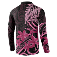 Aotearoa Maori Button Sweatshirt Pink Fern Ribbons on Black LT7 - Polynesian Pride