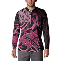 Aotearoa Maori Button Sweatshirt Pink Fern Ribbons on Black LT7 - Polynesian Pride
