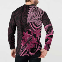 Aotearoa Maori Button Sweatshirt Pink Fern Ribbons on Black LT7 - Polynesian Pride