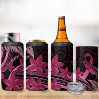 Aotearoa Maori 4 in 1 Can Cooler Tumbler Pink Fern Ribbons on Black - Polynesian Pride