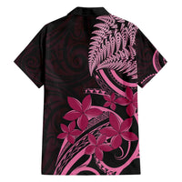 Aotearoa Maori Family Matching Off Shoulder Short Dress and Hawaiian Shirt Pink Fern Ribbons on Black LT7 - Polynesian Pride
