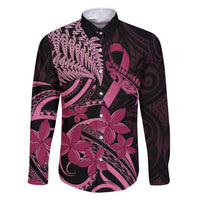 Aotearoa Maori Family Matching Short Sleeve Bodycon Dress and Hawaiian Shirt Pink Fern Ribbons on Black - Polynesian Pride