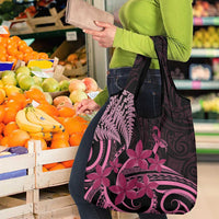 Aotearoa Maori Grocery Bag Pink Fern Ribbons on Black - Polynesian Pride