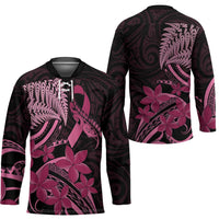 Aotearoa Maori Hockey Jersey Pink Fern Ribbons on Black LT7 - Polynesian Pride