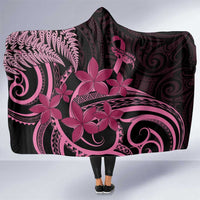 Aotearoa Maori Hooded Blanket Pink Fern Ribbons on Black LT7 One Size Black - Polynesian Pride
