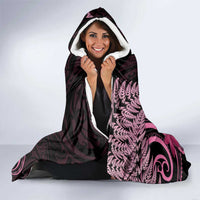 Aotearoa Maori Hooded Blanket Pink Fern Ribbons on Black LT7 - Polynesian Pride