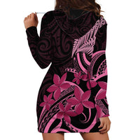 Aotearoa Maori Hoodie Dress Pink Fern Ribbons on Black - Polynesian Pride