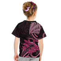 Aotearoa Maori Kid T Shirt Pink Fern Ribbons on Black - Polynesian Pride
