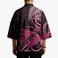 Aotearoa Maori Kimono Pink Fern Ribbons on Black - Polynesian Pride