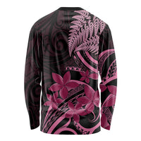 Aotearoa Maori Long Sleeve Shirt Pink Fern Ribbons on Black LT7 - Polynesian Pride