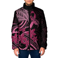 Aotearoa Maori Padded Jacket Pink Fern Ribbons on Black - Polynesian Pride