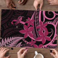 Aotearoa Maori Puzzle Pink Fern Ribbons on Black - Polynesian Pride