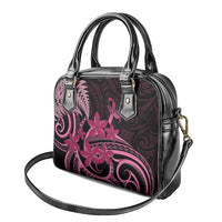 Aotearoa Maori Shoulder Handbag Pink Fern Ribbons on Black LT7 - Polynesian Pride