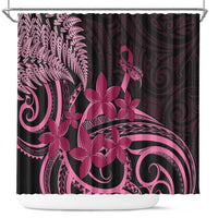 Aotearoa Maori Shower Curtain Pink Fern Ribbons on Black - Polynesian Pride