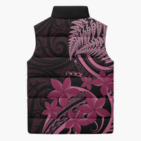 Aotearoa Maori Sleeveless Puffer Jacket Pink Fern Ribbons on Black - Polynesian Pride